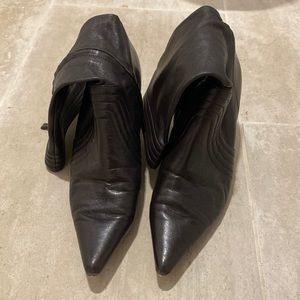 Max Studio Brown Leather Stiletto Ankle Boots, 7.5